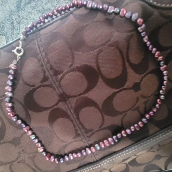 Genuine Purple Pearl Necklace Sterling Silver Clasp - Picture 4 of 14